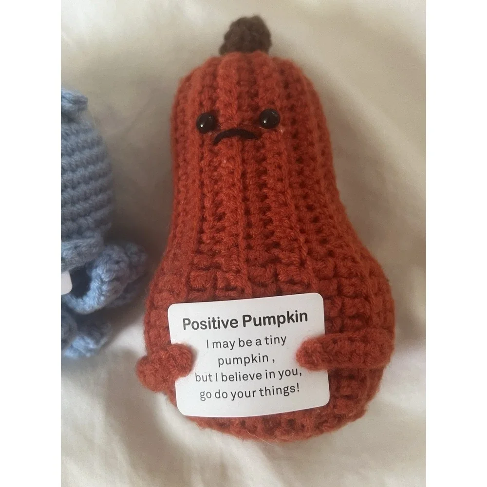 NEW Set of Positive Pumpkin And Positive Octopus Handmade‎ Crochet with Cards